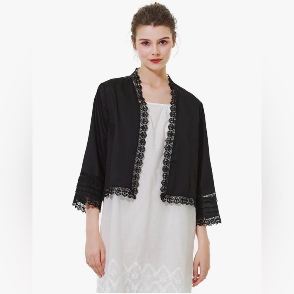 NEW Open Front Cardigan Crop Cardigan Lace Hem 3/4 Sleeve Elegant Shrug 3X